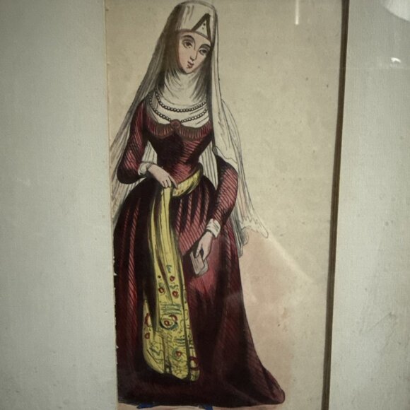 Antique Dark Thin Oak Mission Arts & Crafts Frame W/ Fashionable Woman 9x7” - Picture 2 of 8